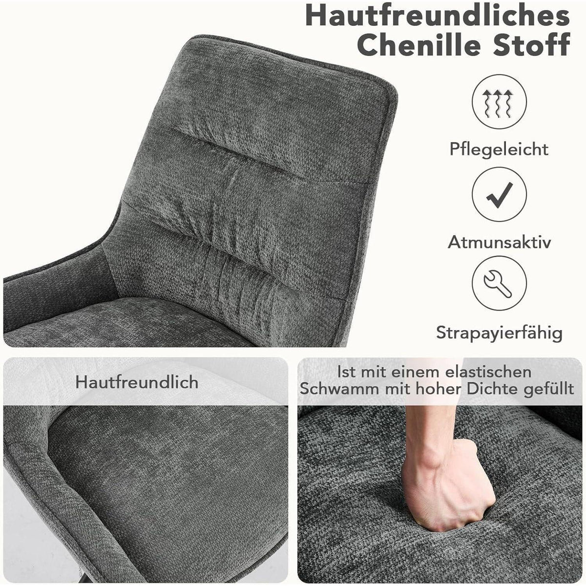 Drehstuhl Esszimmer 6er Set – Chenille Polsterstuhl 360° drehbar