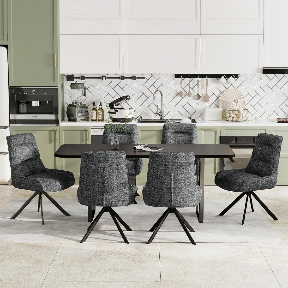 Drehstuhl Esszimmer 6er Set – Chenille Polsterstuhl 360° drehbar