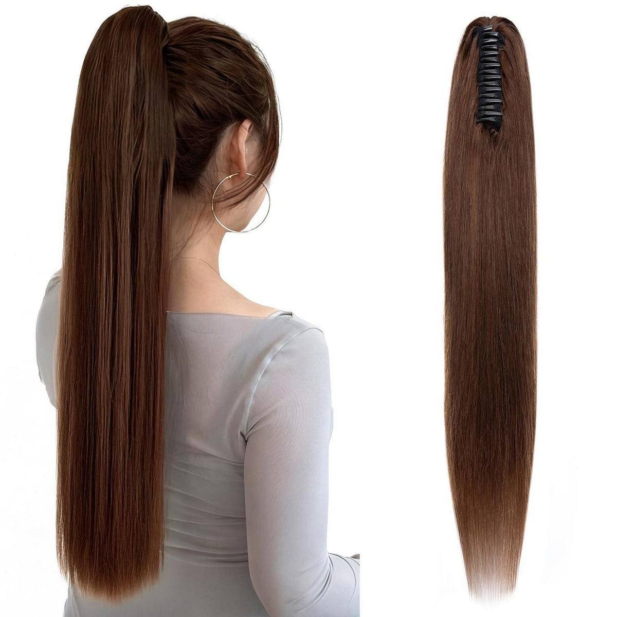 Echthaar Pferdeschwanz mit Klammer – Schokoladenbraun 35cm