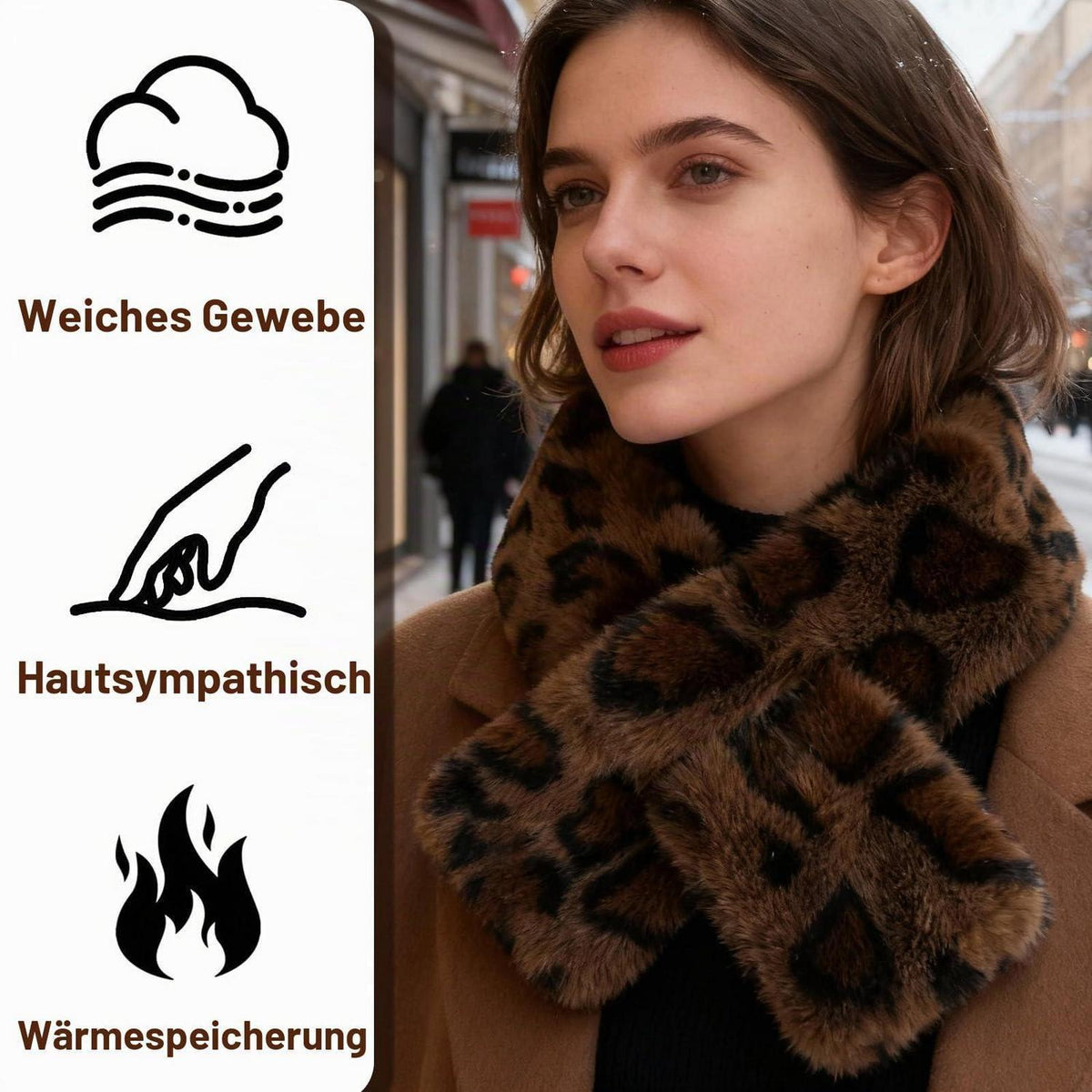 Schal Damen Kunstfell Leopardenmuster warm und stilvoll