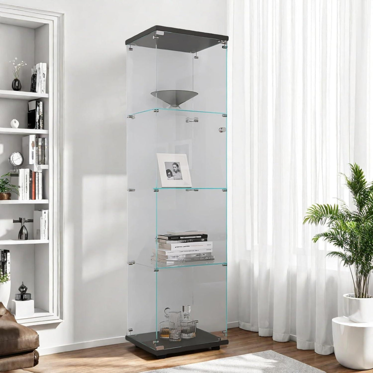 Moderne Glasvitrine 4-Ebenen – Freistehendes Bücherregal Schwarz