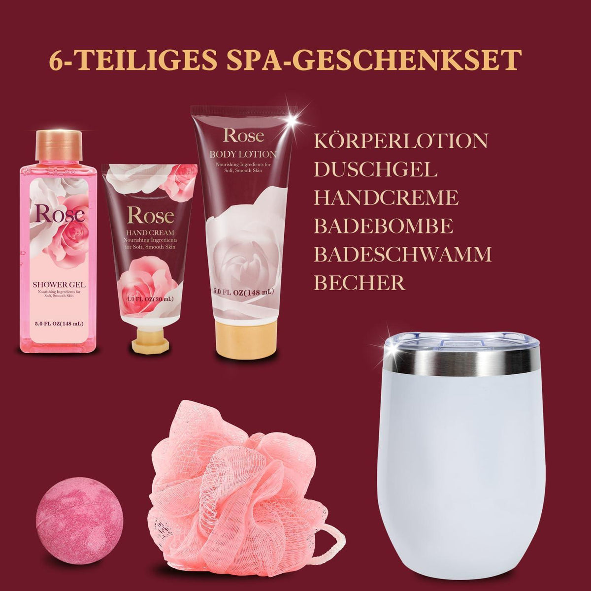 Rosen Duft Wellness Geschenkset 6tlg. für Frauen