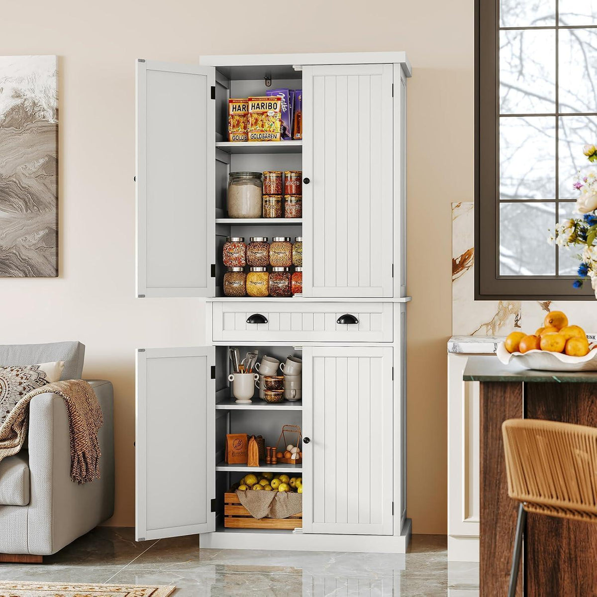 Hochschrank Küchenbuffet Weiß – Vielseitiger Vorratsschrank mit Regalen