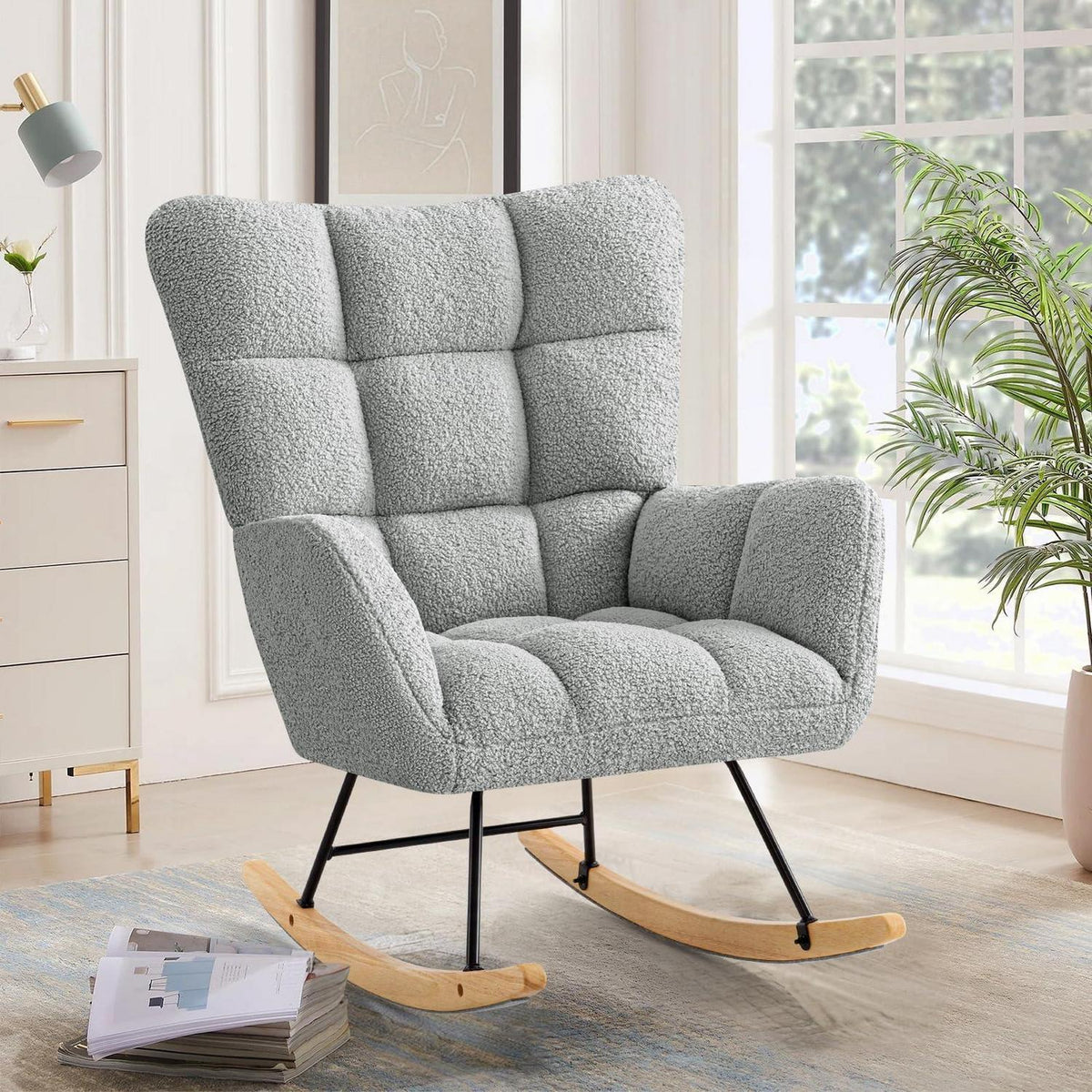 Schaukelsessel Grau – Bequemer Lesesessel für Wohnzimmer & Babyzimmer