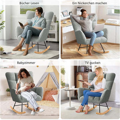 Schaukelsessel Grau – Bequemer Lesesessel für Wohnzimmer & Babyzimmer