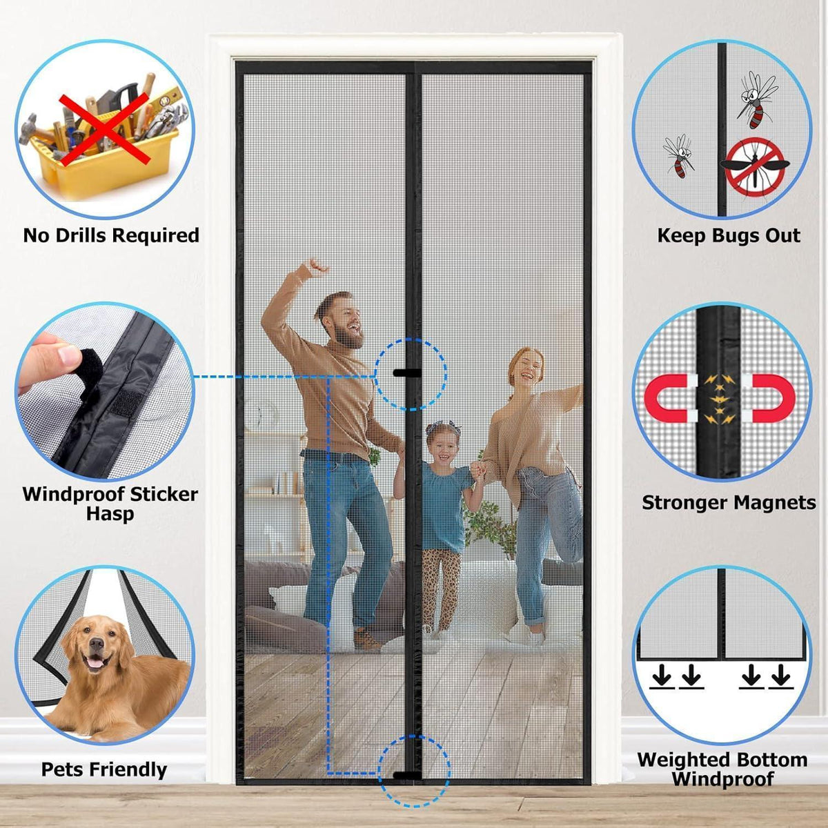 Magnetvorhang 70x195 cm – Fliegengitter ohne Bohren, selbstschließend