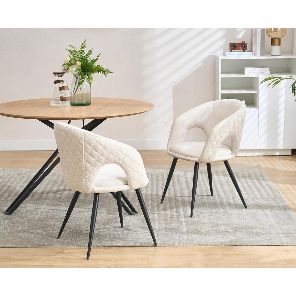 Esszimmerstühle 2er Set, Beige, Stepp-Design & Durchbrochene Rückenlehne