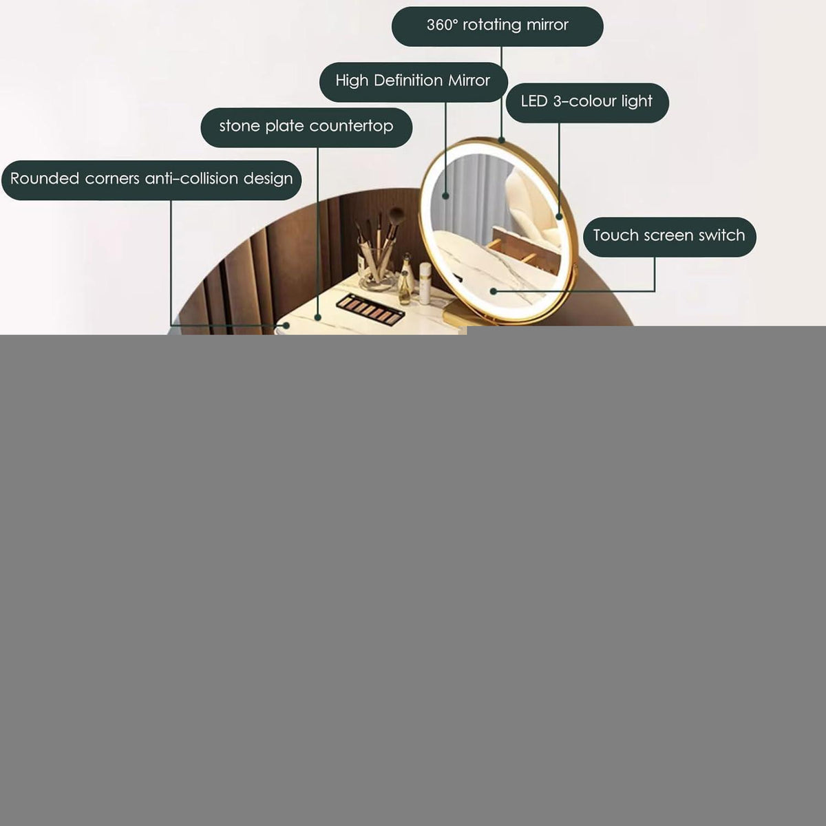 Rosa Schminktisch Set mit Stuhl & Spiegel – 80cm