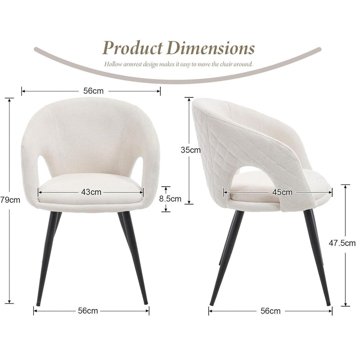 Esszimmerstühle Set 4er – Beige, Stepp-Design & Metallbeine