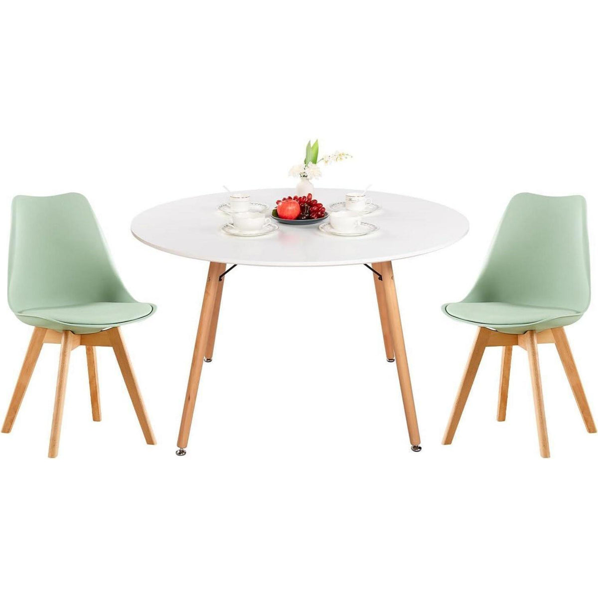 Esstisch Set 120cm Holz & Eiscreme-Grün Stühle