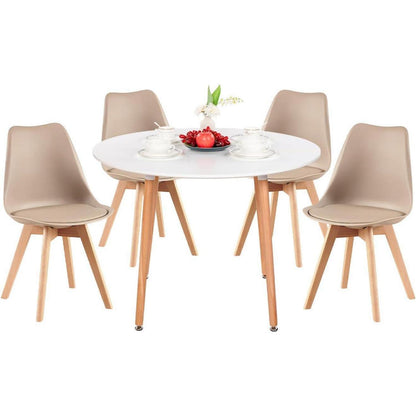 Esstisch Set mit 4 Stühlen – Skandinavisch, Weiß & Buche