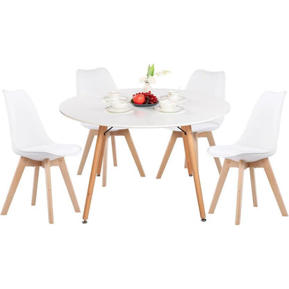 Esstisch Set 120cm Weiß mit 4 Buche Stühlen