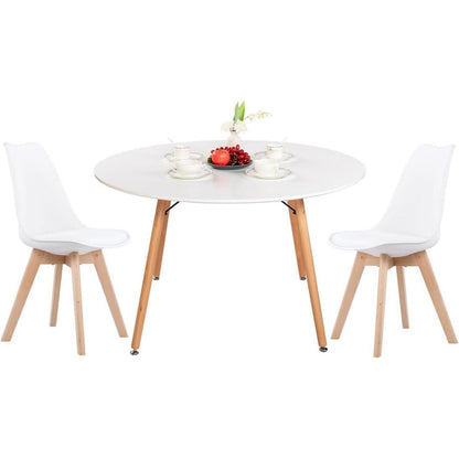 Esstisch Set 120cm Weiß mit 2 Buche Stühlen