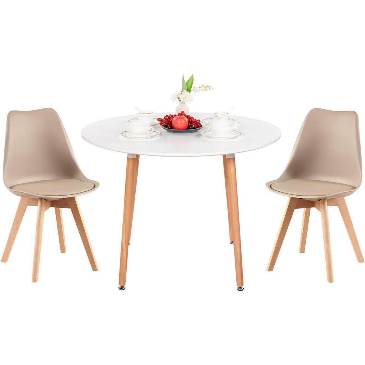 Esstisch Set 100cm Holztisch mit 2 Khaki Stühlen