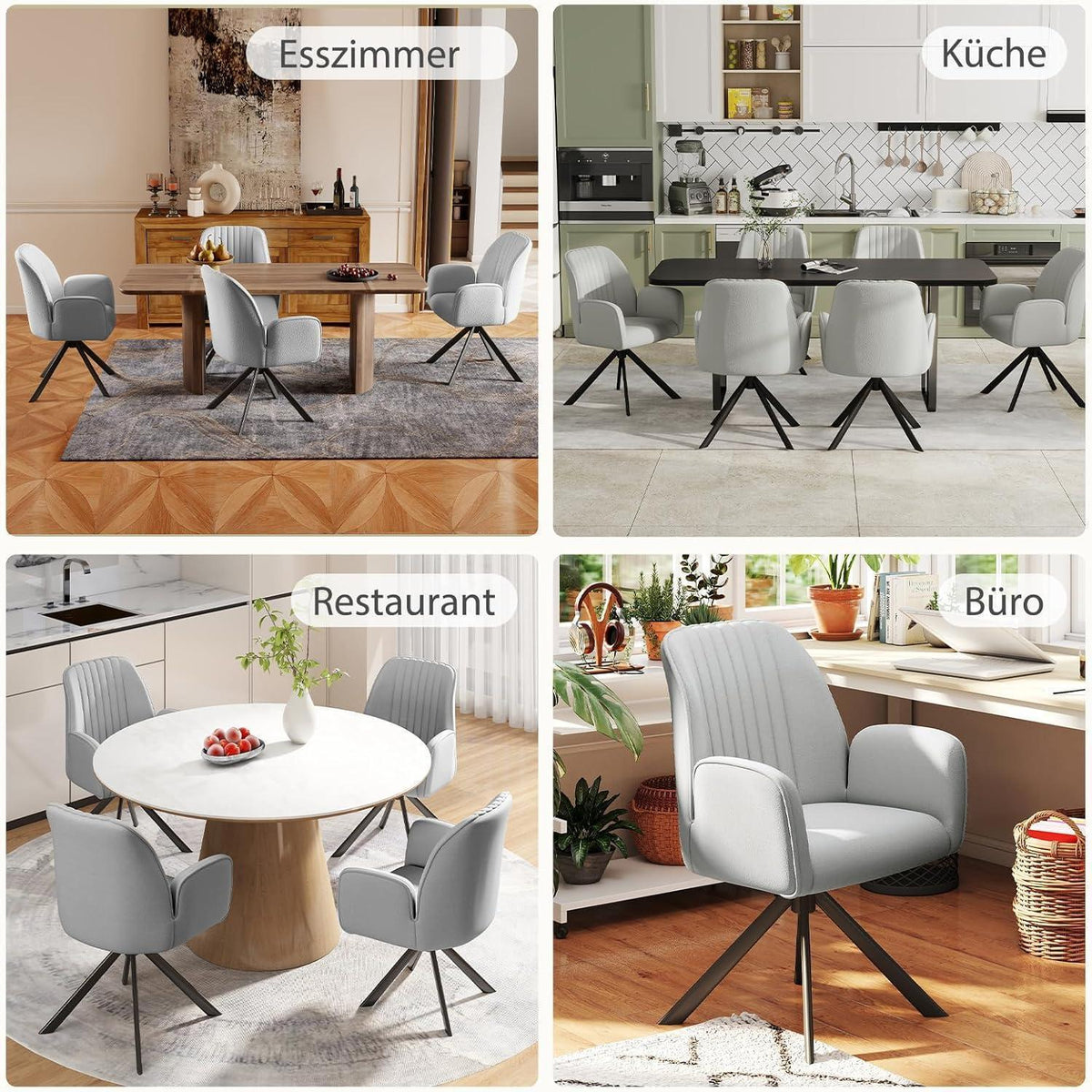 Drehbarer Esszimmerstuhl mit Armlehne & Chenillebezug - Set 4 Stück