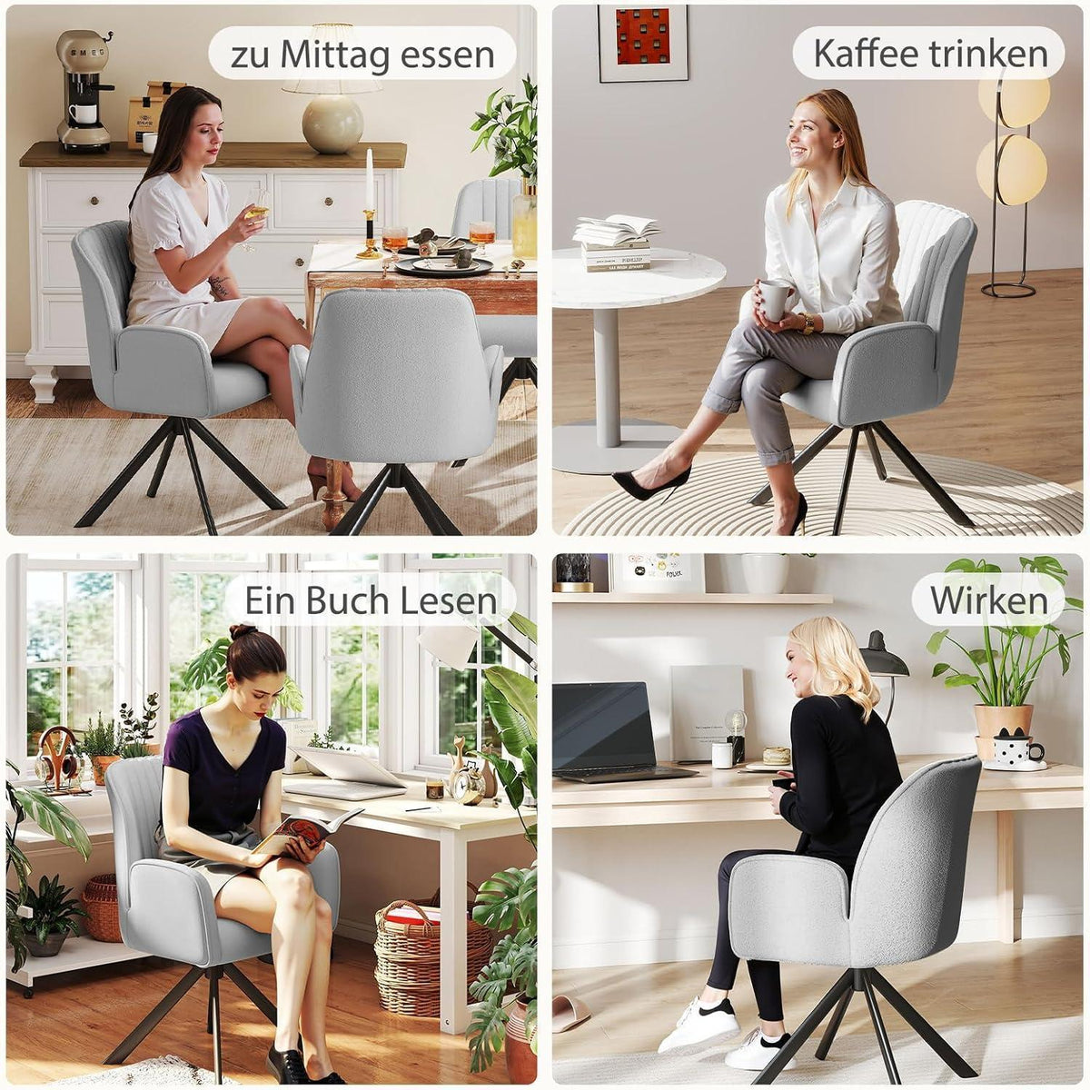 Drehbarer Esszimmerstuhl mit Armlehne & Chenillebezug - Set 4 Stück