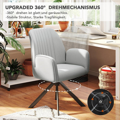 Drehbarer Esszimmerstuhl mit Armlehne & Chenillebezug - Set 4 Stück