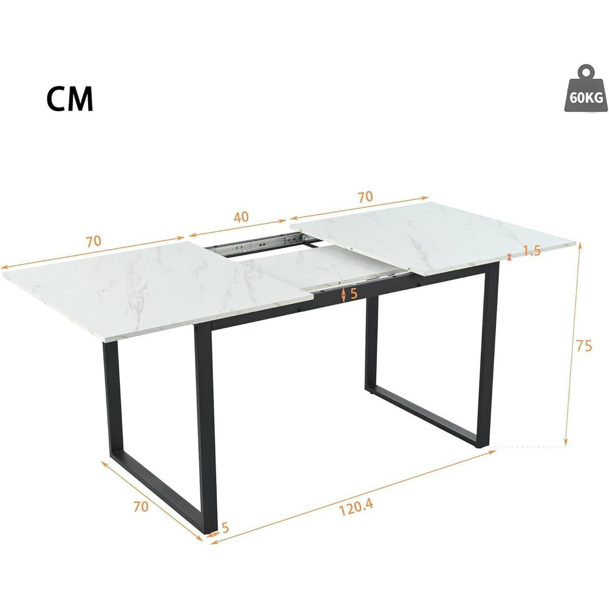 Ausziehbarer Esstisch Weiß 140-180 cm mit Metallgestell