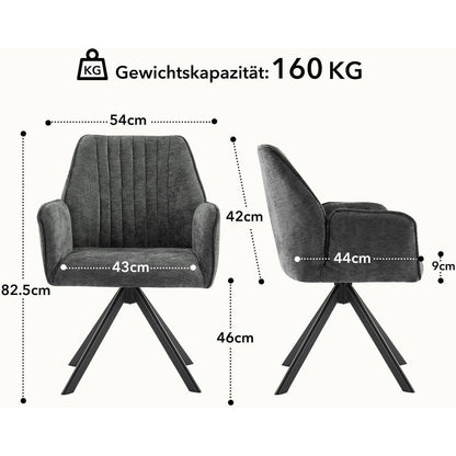 Drehbarer Esszimmerstuhl mit Armlehne & Chenille Bezug - Dunkelgrau 4er Set