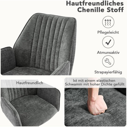 Drehbarer Esszimmerstuhl mit Armlehne & Chenille Bezug - Dunkelgrau 4er Set