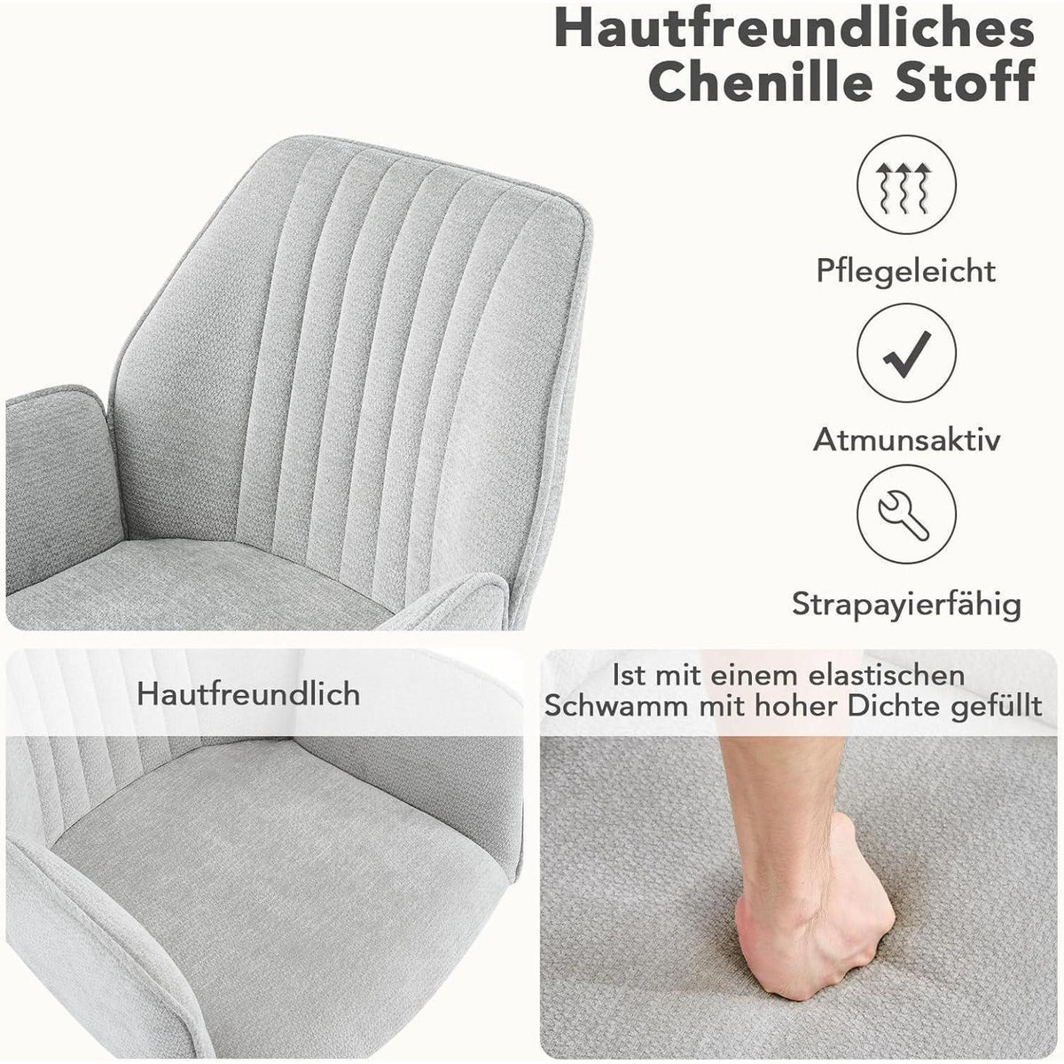 Drehbarer Esszimmerstuhl Set, Chenille, Hellgrau (6 Stück)
