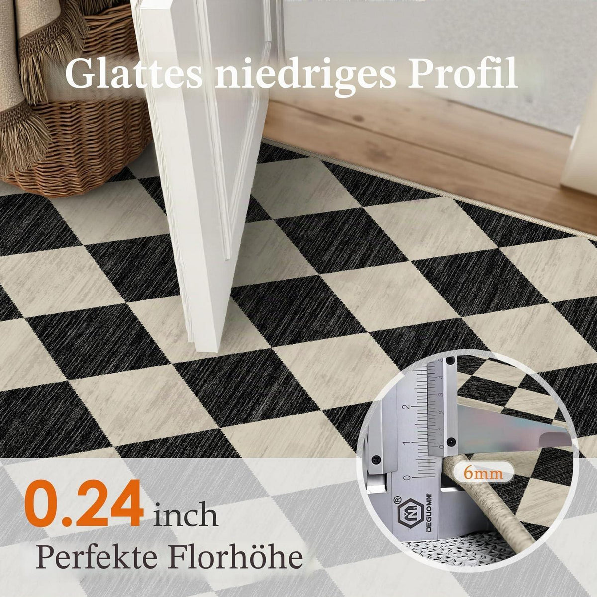 Waschbarer Teppich Schwarz 160x230cm – Modern Kariert & Rutschfest