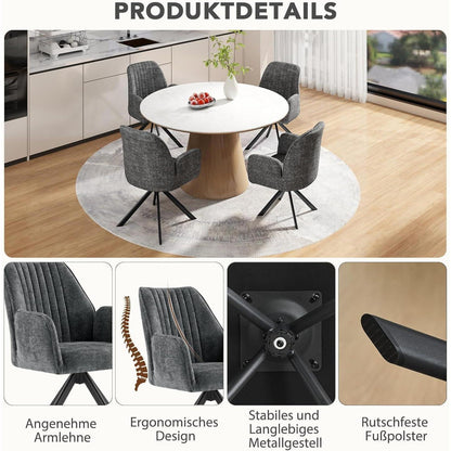 Drehbarer Esszimmerstuhl Set, Dunkelgrau, 6 Stück mit Chenille