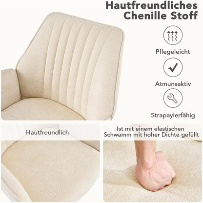 Drehbarer Esszimmerstuhl mit Armlehne & Chenillebezug - 6er Set Beige