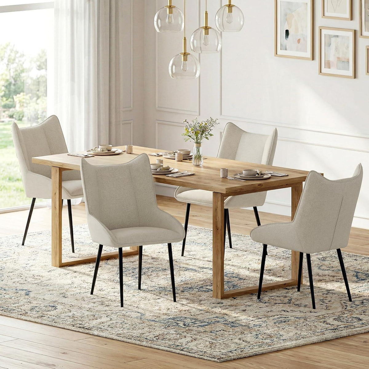 Moderner Esszimmerstuhl Set 4er – Beige, Leinen-Polyester Mix