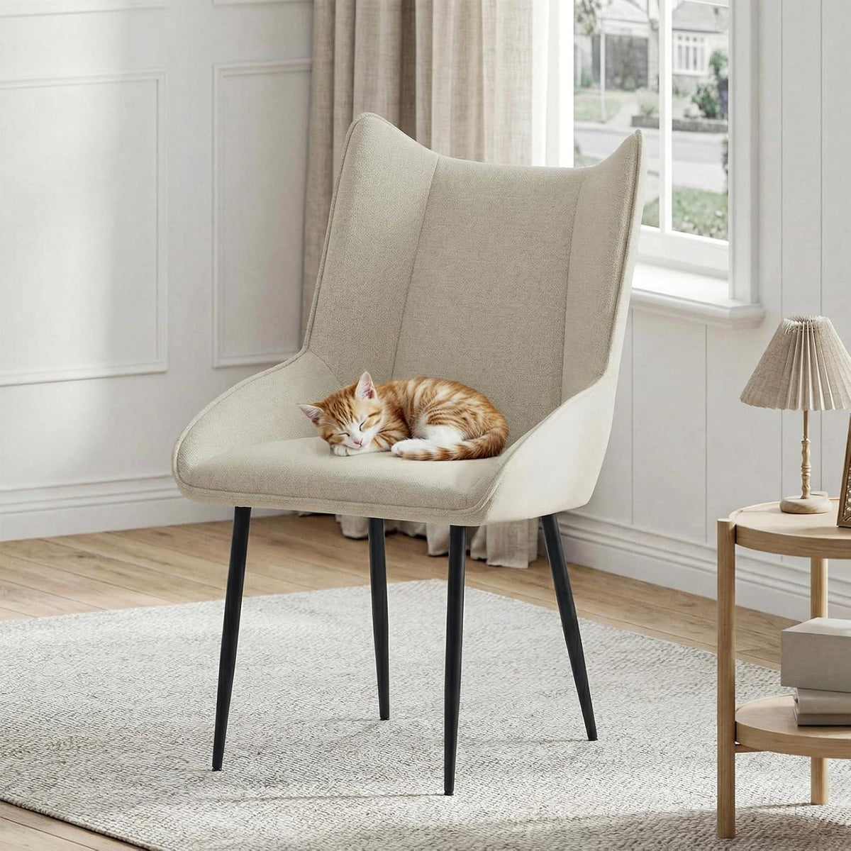 Moderner Esszimmerstuhl Beige – Komfortabler Küchenstuhl mit Leinen-Polyester-Mix