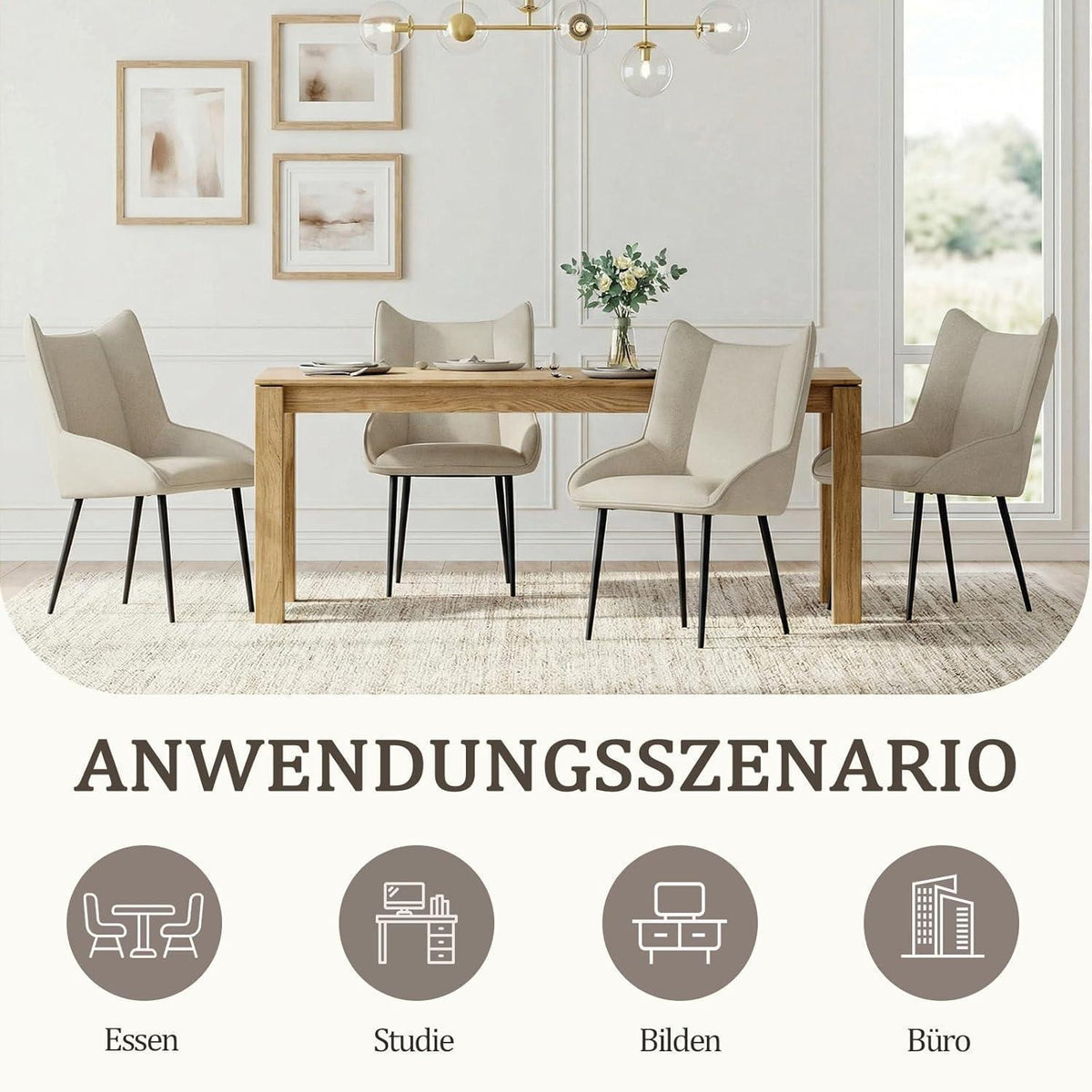 Moderner Esszimmerstuhl Beige – Komfortabler Küchenstuhl mit Leinen-Polyester-Mix