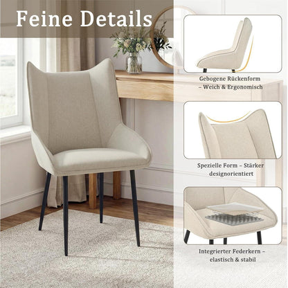 Moderner Esszimmerstuhl Beige – Komfortabler Küchenstuhl mit Leinen-Polyester-Mix
