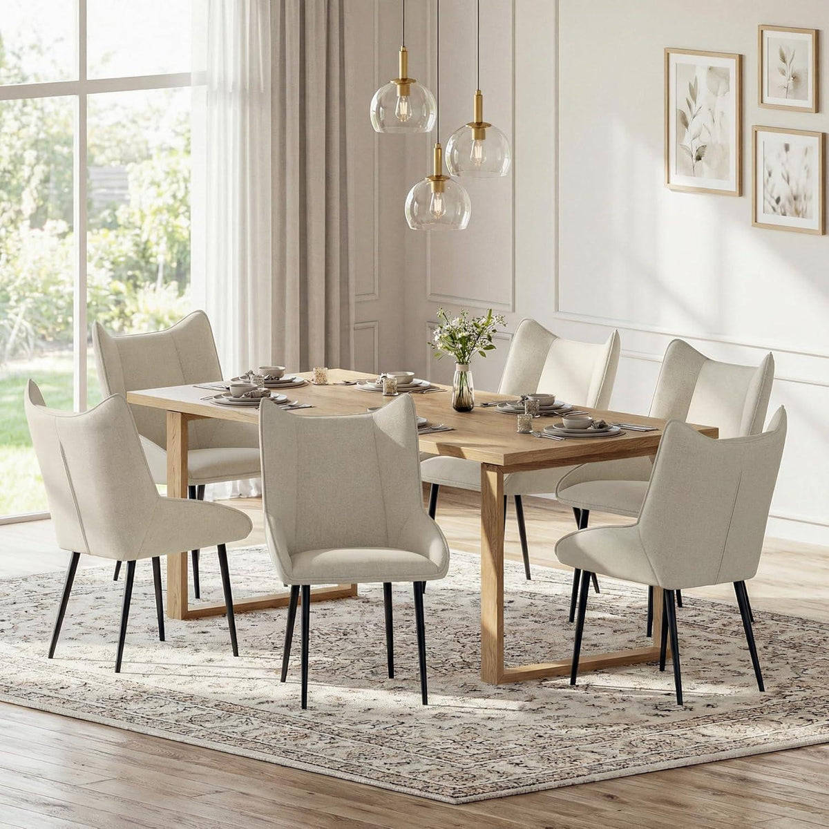Moderner Esszimmerstuhl Beige – Komfortabler Küchenstuhl mit Leinen-Polyester-Mix