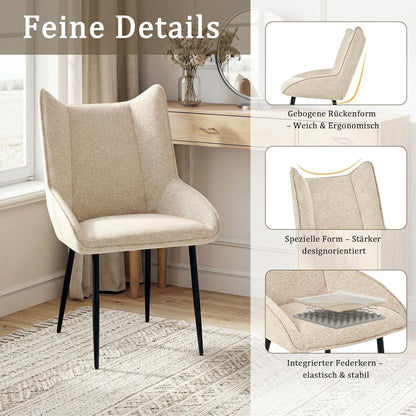 Moderner Esszimmerstuhl Set Creme - Samt, Verstellbare Füße