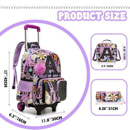 Schultrolley Rucksack Mädchen mit Rollen & Zubehör Set