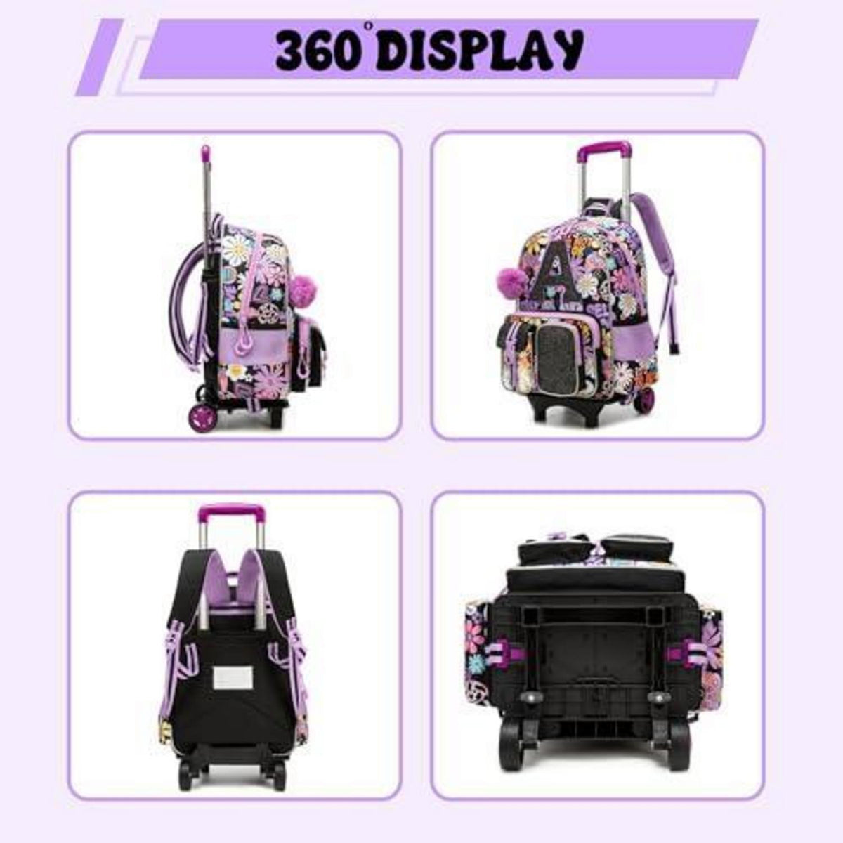Schultrolley Rucksack Mädchen mit Rollen & Zubehör Set
