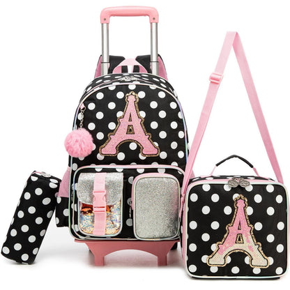 Schulranzen mit Rollen für Mädchen – Trolley Set mit Lunchtasche & Federmäppchen