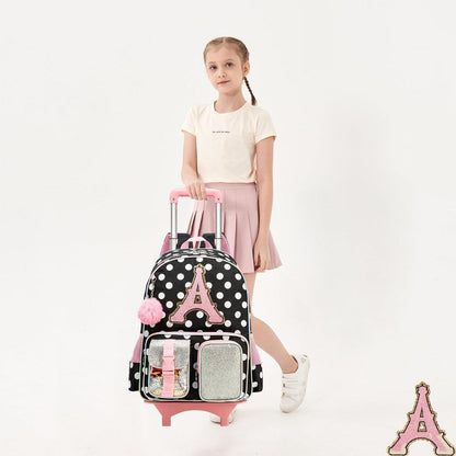 Schulranzen mit Rollen für Mädchen – Trolley Set mit Lunchtasche & Federmäppchen