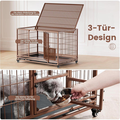 Faltbarer Hundekäfig mit 3 Türen – Braun, 82x52x56 cm