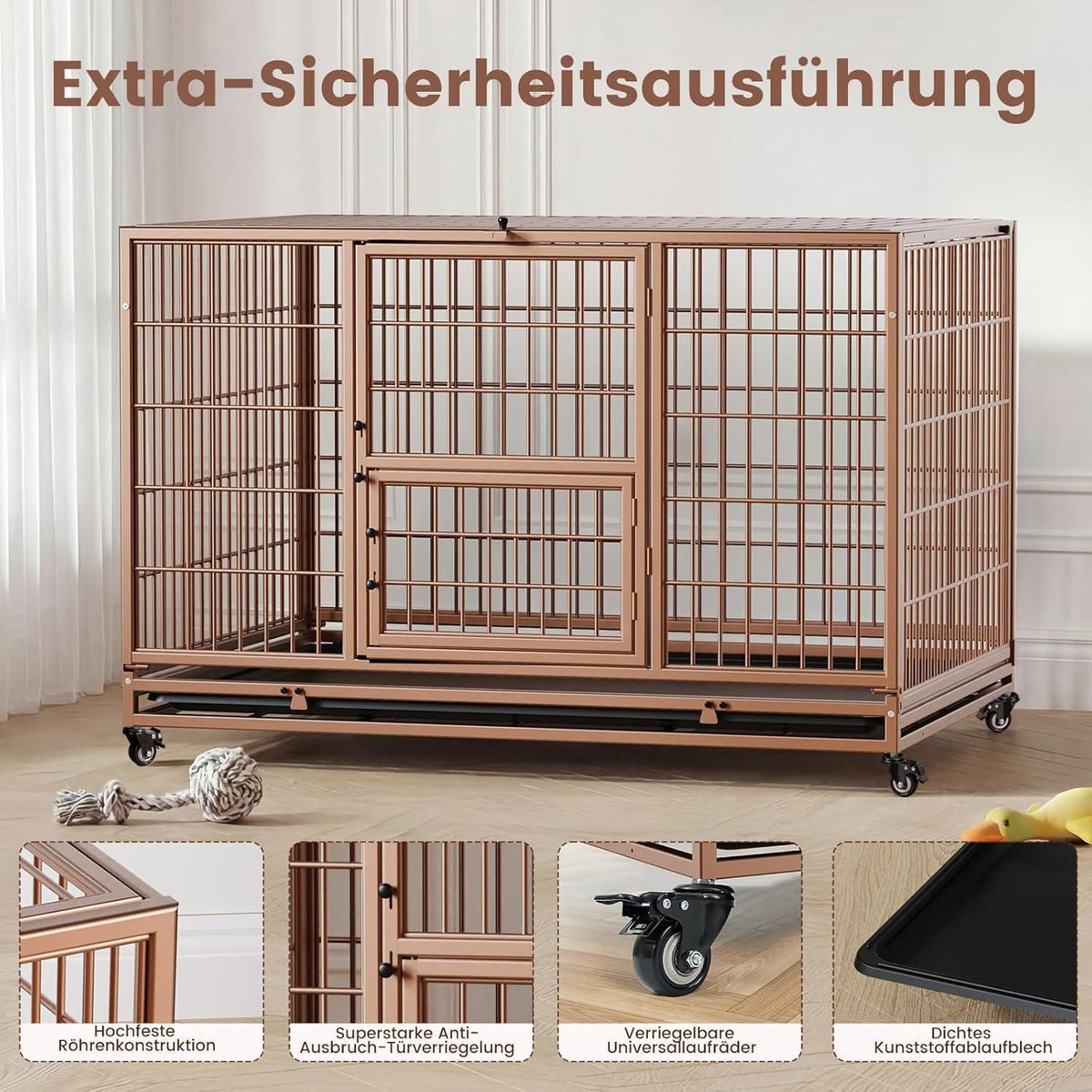 Faltbarer Hundekäfig mit 3 Türen – Braun, 82x52x56 cm