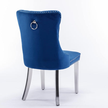 Esszimmerstuhl Set 2er – Samt, Blau & Chrom, Hohe Rückenlehne