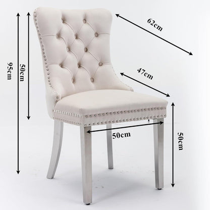Esszimmerstühle 6er Set, Samt & Chrom, Beige