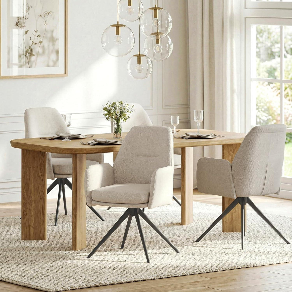 Drehbarer Esszimmerstuhl Beige 2er Set mit Armlehnen