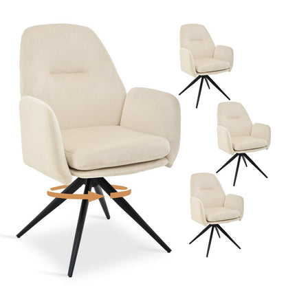 360° Esszimmerstühle Set aus Samt, Cremeweiß – 4er Set