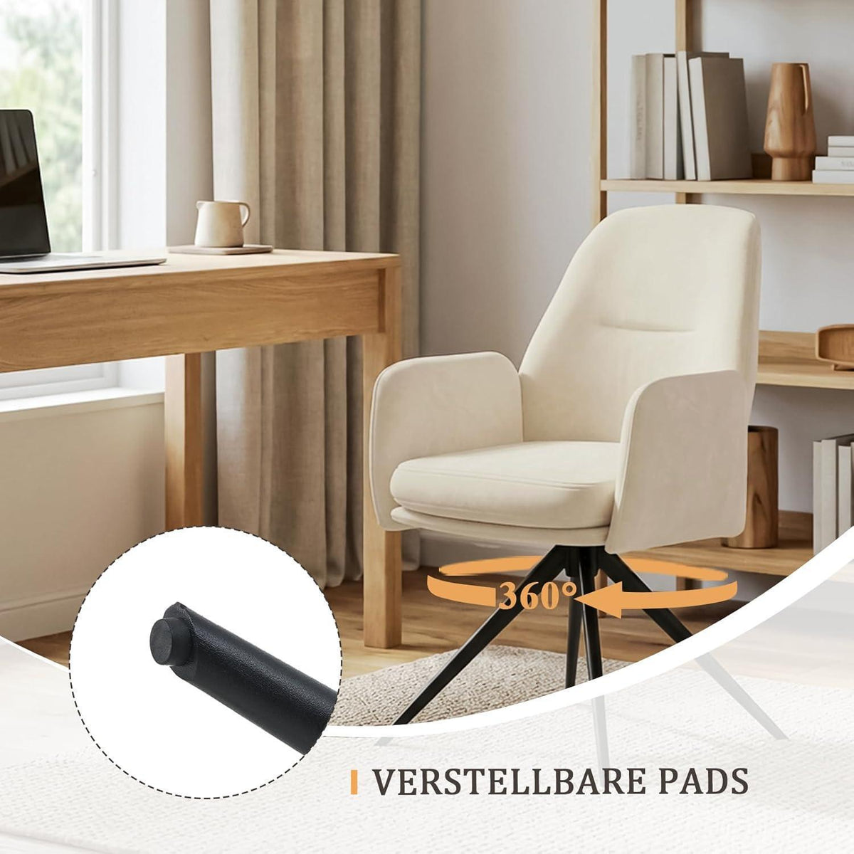 360° Esszimmerstühle Set aus Samt, Cremeweiß – 4er Set