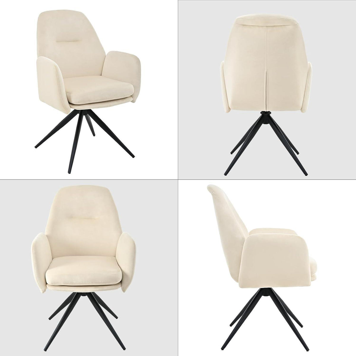 360° Esszimmerstühle Set aus Samt, Cremeweiß – 4er Set