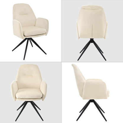 360° Esszimmerstühle Set aus Samt, Cremeweiß – 4er Set