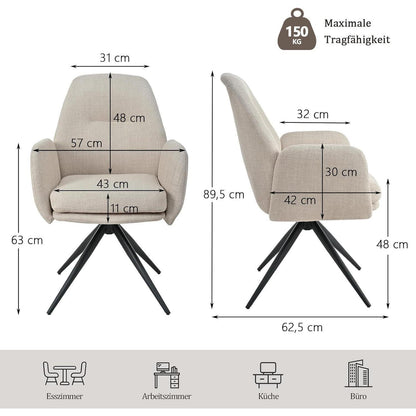 Drehbarer Esszimmerstuhl Set 4er – Beige, Gepolstert & Modern
