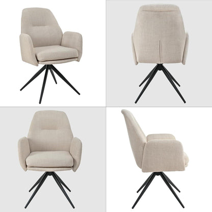 Drehbarer Esszimmerstuhl mit Armlehnen – Beige, 360° & Hochlehnig