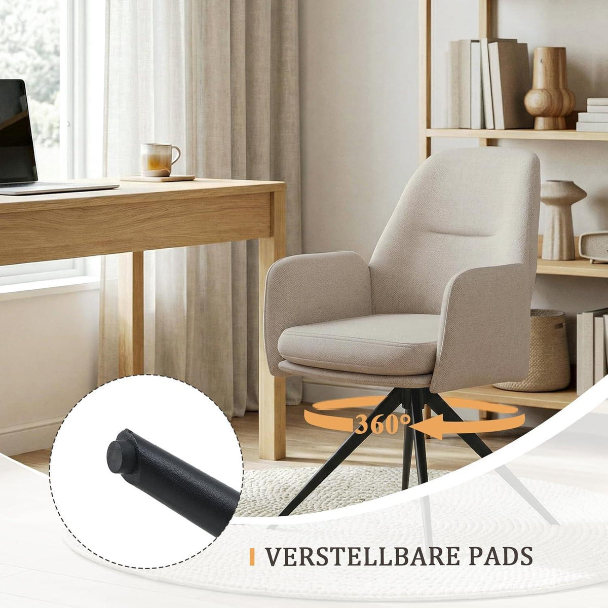 Drehbarer Esszimmerstuhl Set Beige – 6er Pack mit Armlehne